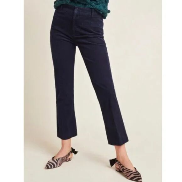 Anthropologie Essentials Corduroy Ankle Pant - Navy 6 - Picture 1 of 7